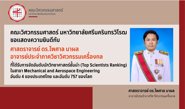 ศ. ดร.ไพศาล นาผล อันดับ 4 ของประเทศไทย อันดับ 757 ของโลก Top Scientists Ranking สาขา Mechanical and Aerospace Engineering