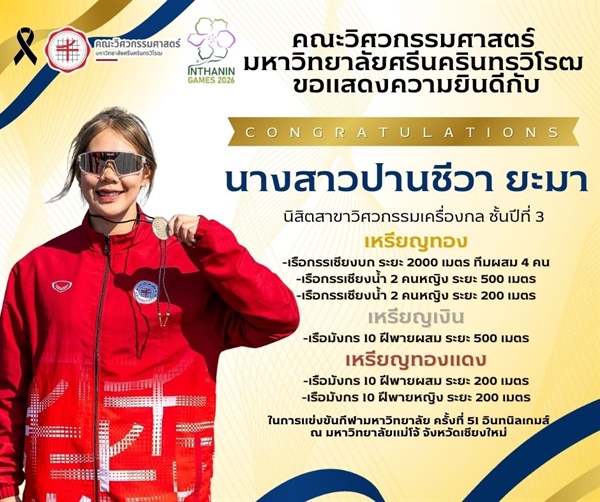 นิสิตสาขาวิศวกรรมเครื่องกล คว้า 3 เหรียญทอง 1 เหรียญเงิน และ 2 เหรียญทองแดงในการแข่งขันกีฬามหาวิทยาลัย ครั้งที่ 51